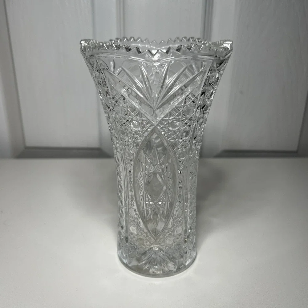 Vintage Bohemian Czech‎ Cut Crystal Glass Large Vase 7
